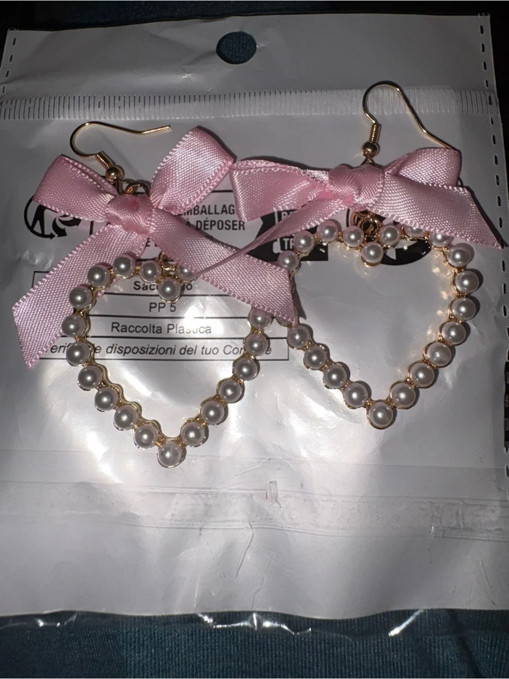 Pink Bow Pearl Heart Drop Earrings - Women Jewelry